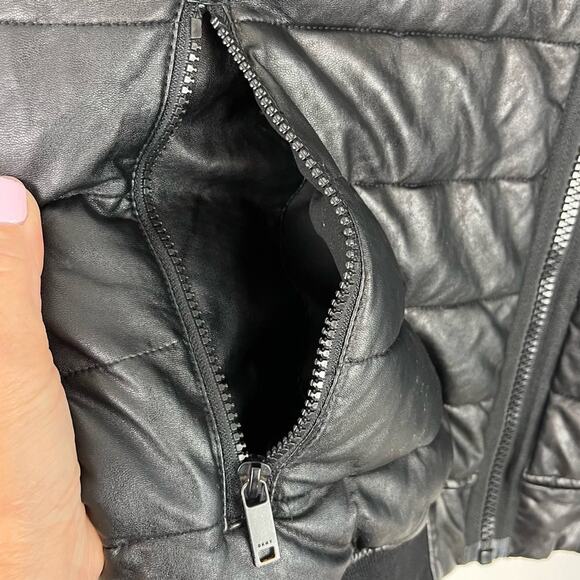 DNKY Men’s Puffer Stadium Jacket Coat Faux Leather Hoodie Winter Black Large - Picture 8 of 13